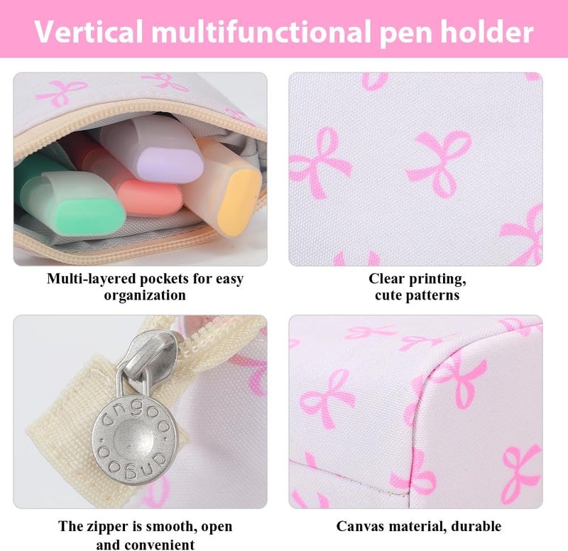 KPX Cute Standing Pencil Case Pen Holder for Kids, Pop Up Stand UP Bubble Tea Pen Organizer Kawaii Stationary for Christmas Holiday New Year Office (Bow) - Image 3